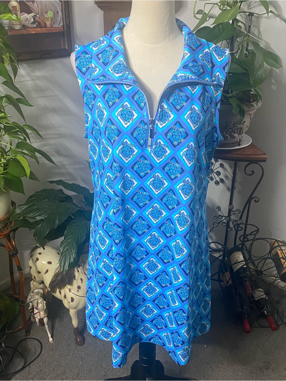 Lulu-B Blue Geometric Zip-Front Mini Dress